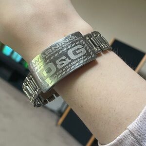 Authentic D&G Dolce & Gabbana Silver Stainless Steel Bracelet warning Accent